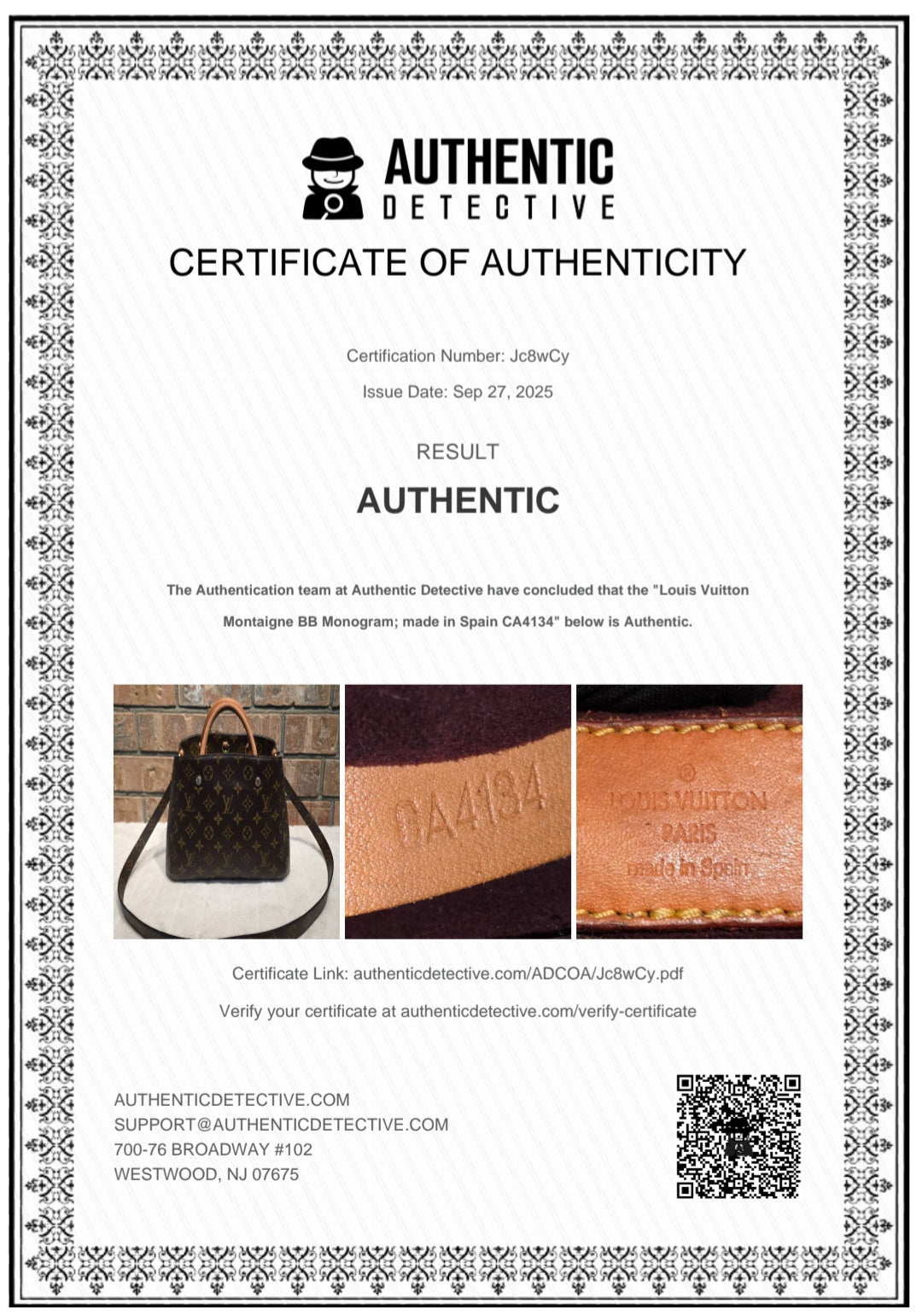 Authentic Louis Vuitton Montaigne BB Monogram