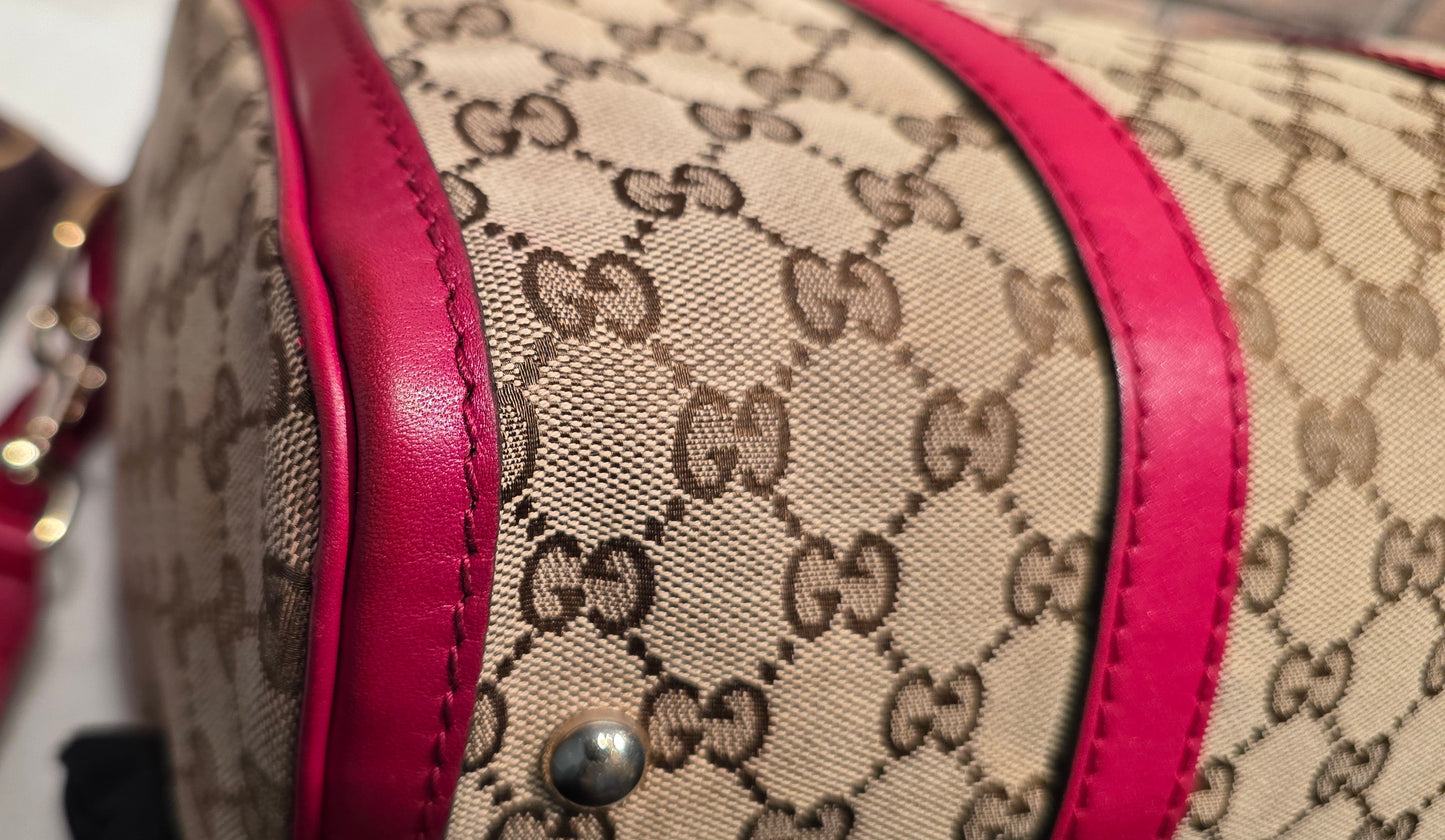 Authentic Gucci Boston Bag with Red Leather Trims