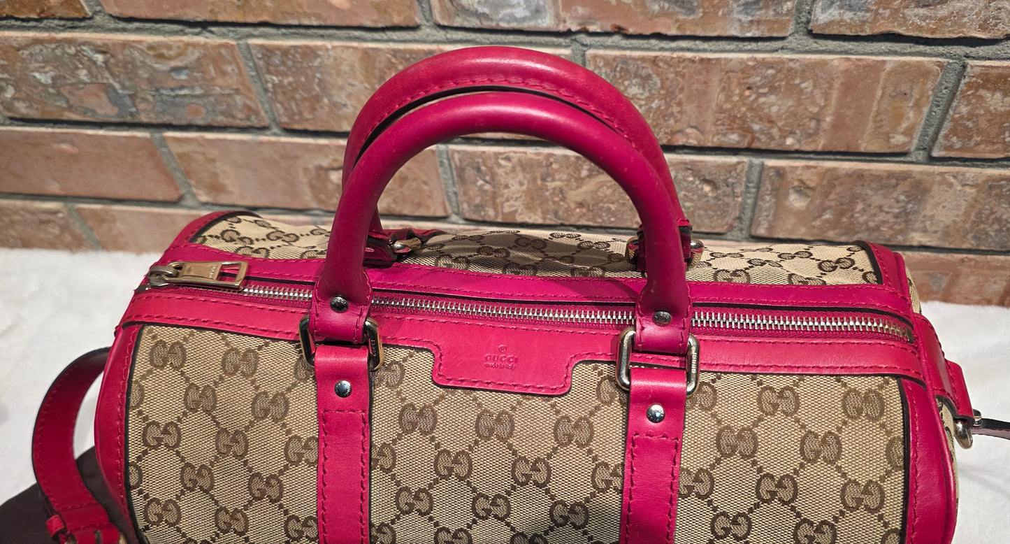 Authentic Gucci Boston Bag with Red Leather Trims