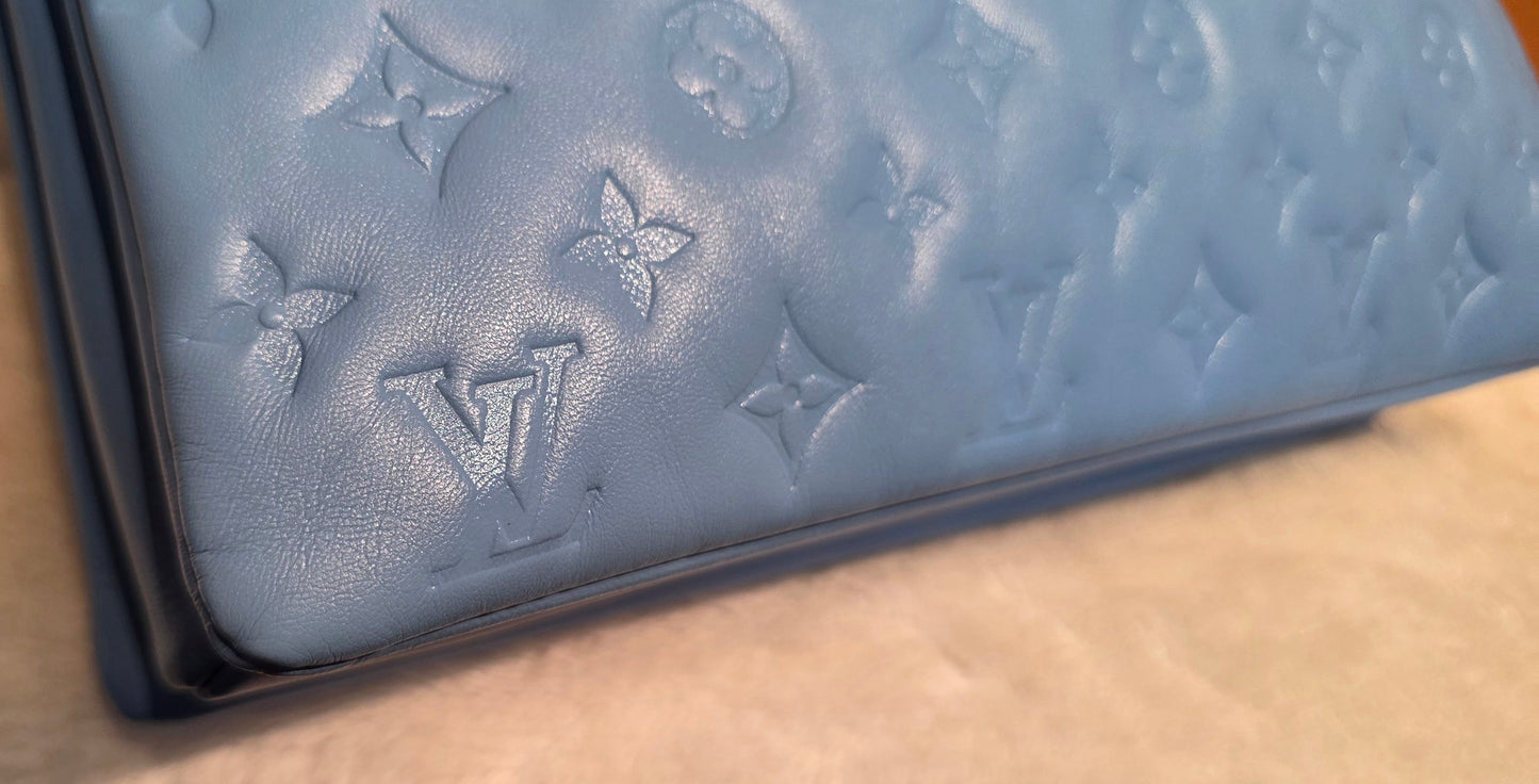 Authentic Louis Vuitton Coussin MM Embossed Monogram in Bleuet