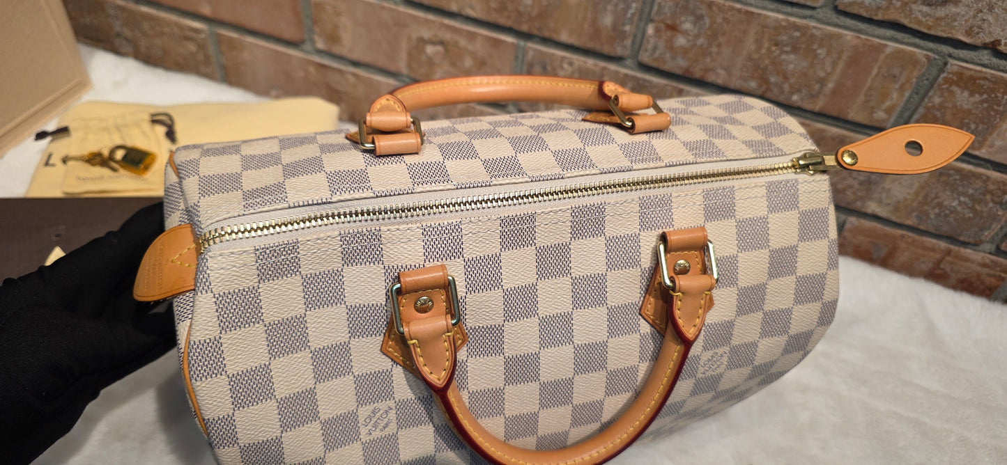 Authentic Louis Vuitton Speedy 30 Damier Azur