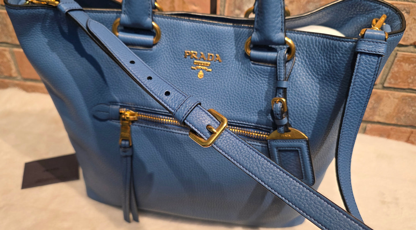 Authentic Prada Vitello Daino Leather Tote in Cobalt/Blue