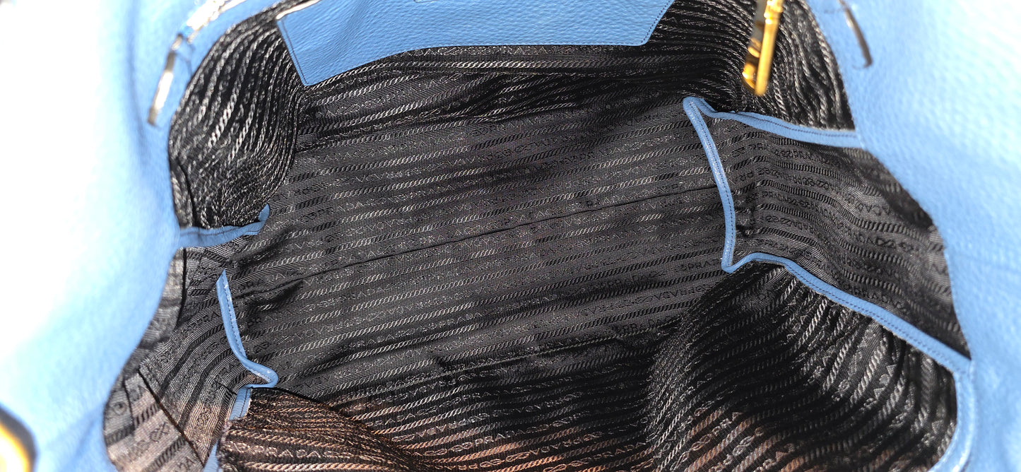 Authentic Prada Vitello Daino Leather Tote in Cobalt/Blue