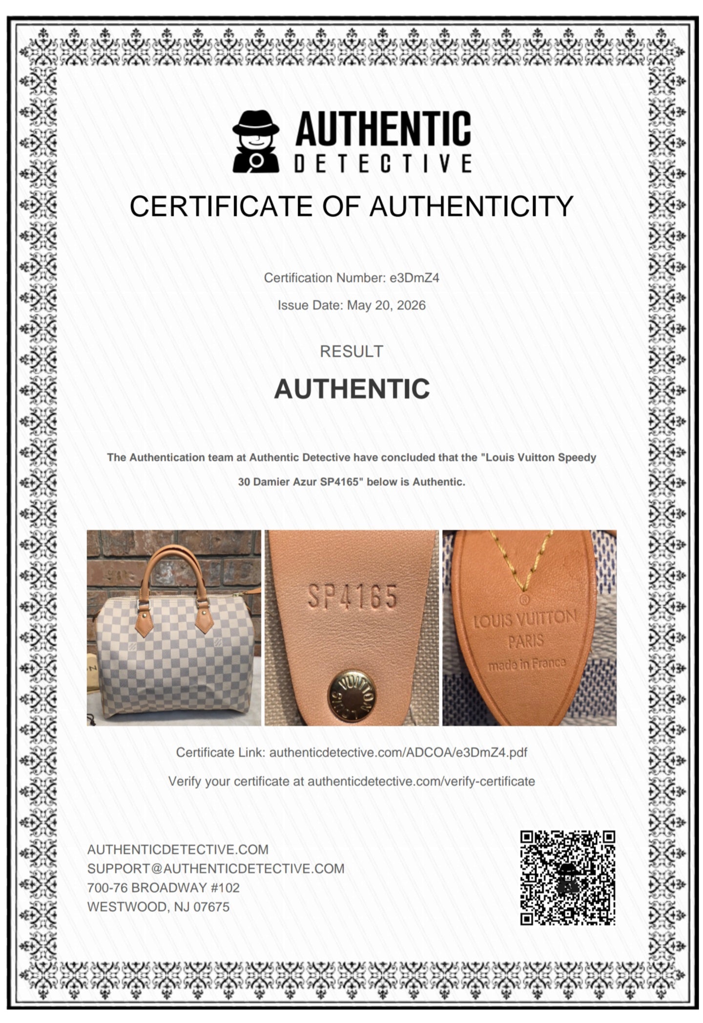 Authentic Louis Vuitton Speedy 30 Damier Azur