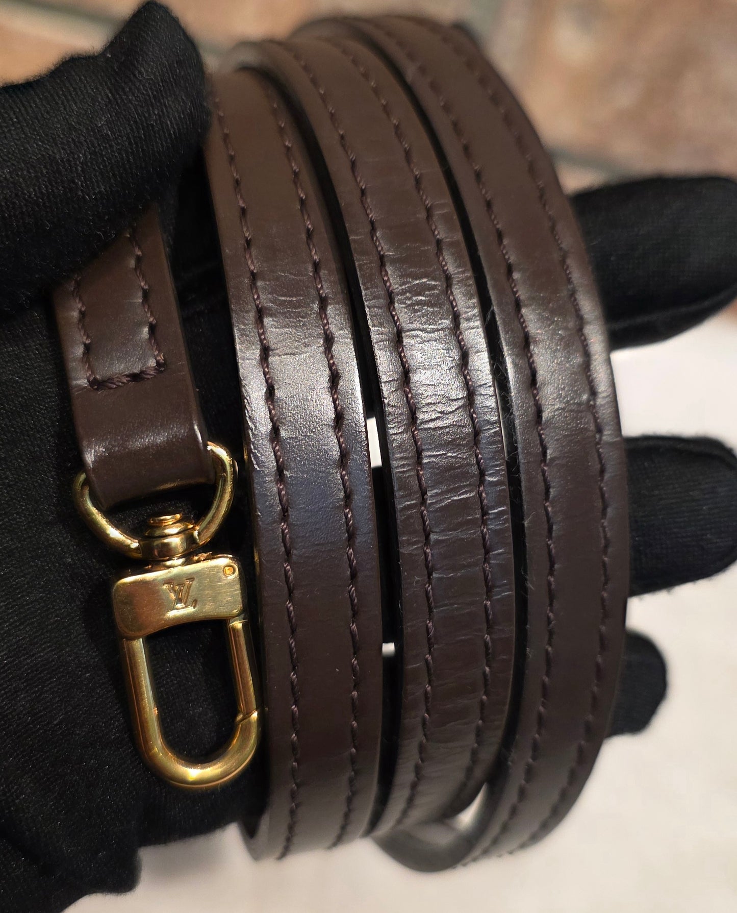 Authentic Louis Vuitton Double Zip Pochette Damier Ebene with Extra Authentic Leather Strap