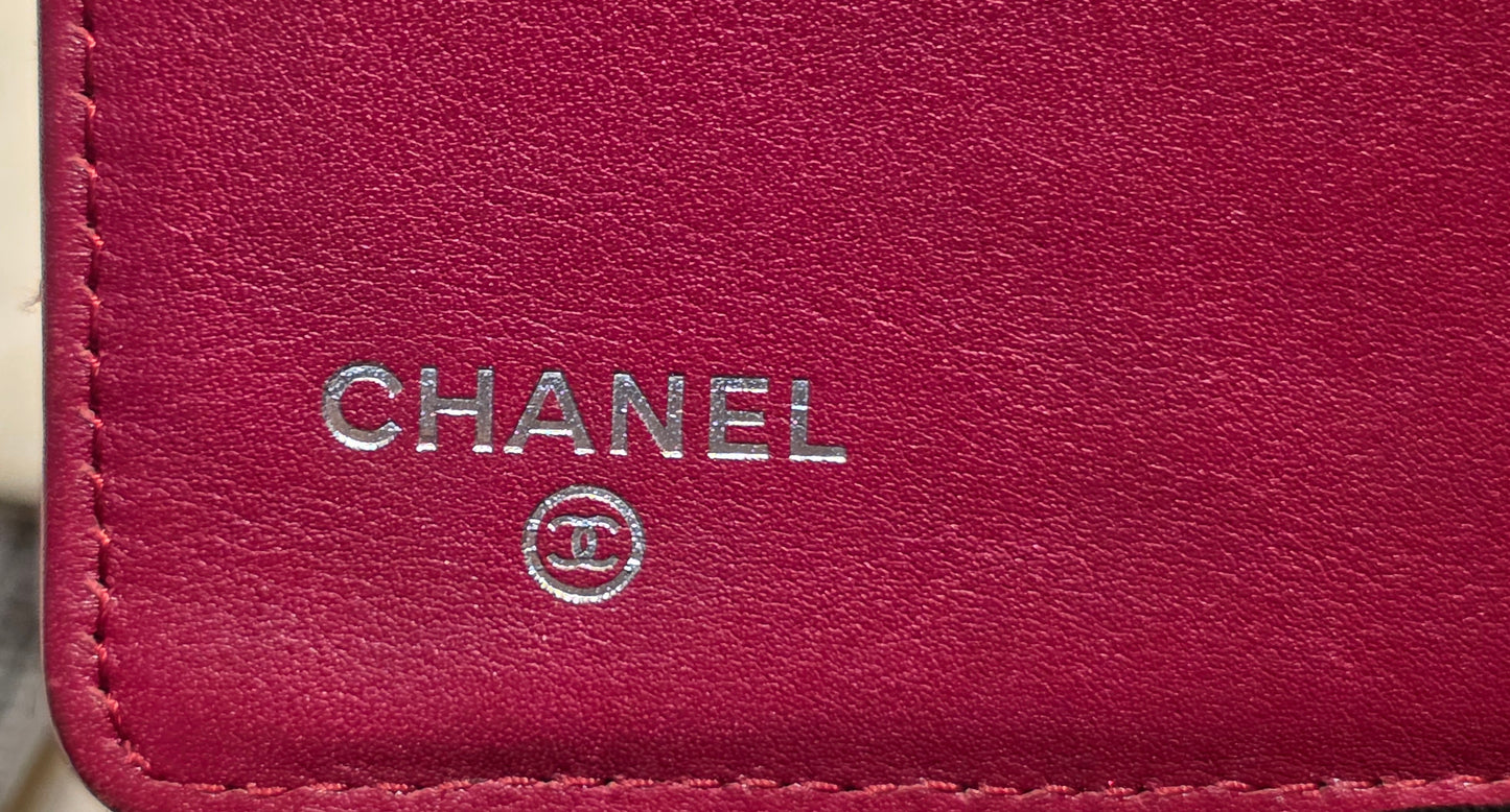 Authentic Chanel Quilted Caviar Long Flat Wallet - Silver Hardware