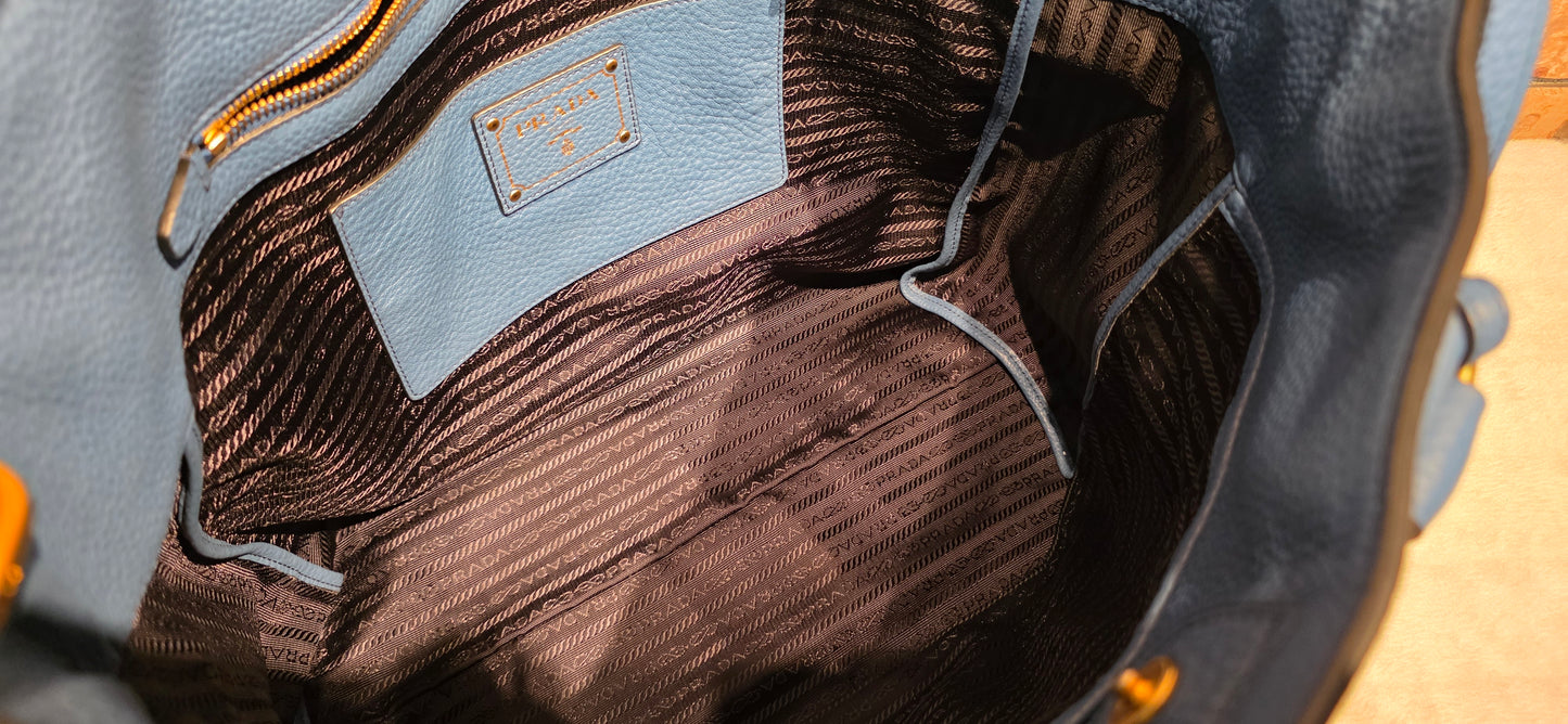 Authentic Prada Vitello Daino Leather Tote in Cobalt/Blue