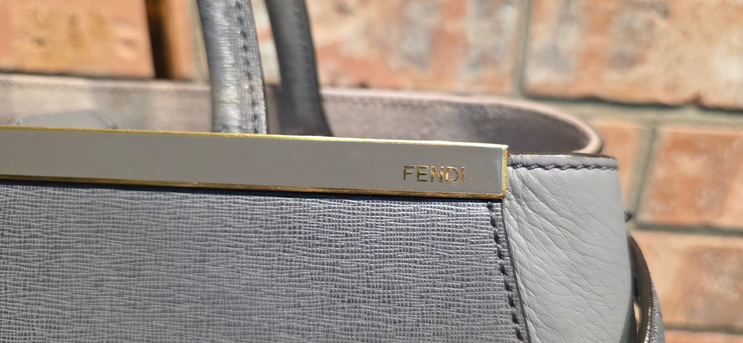 Authentic FENDI Saffiano Leather 2Jours Tote in Gray