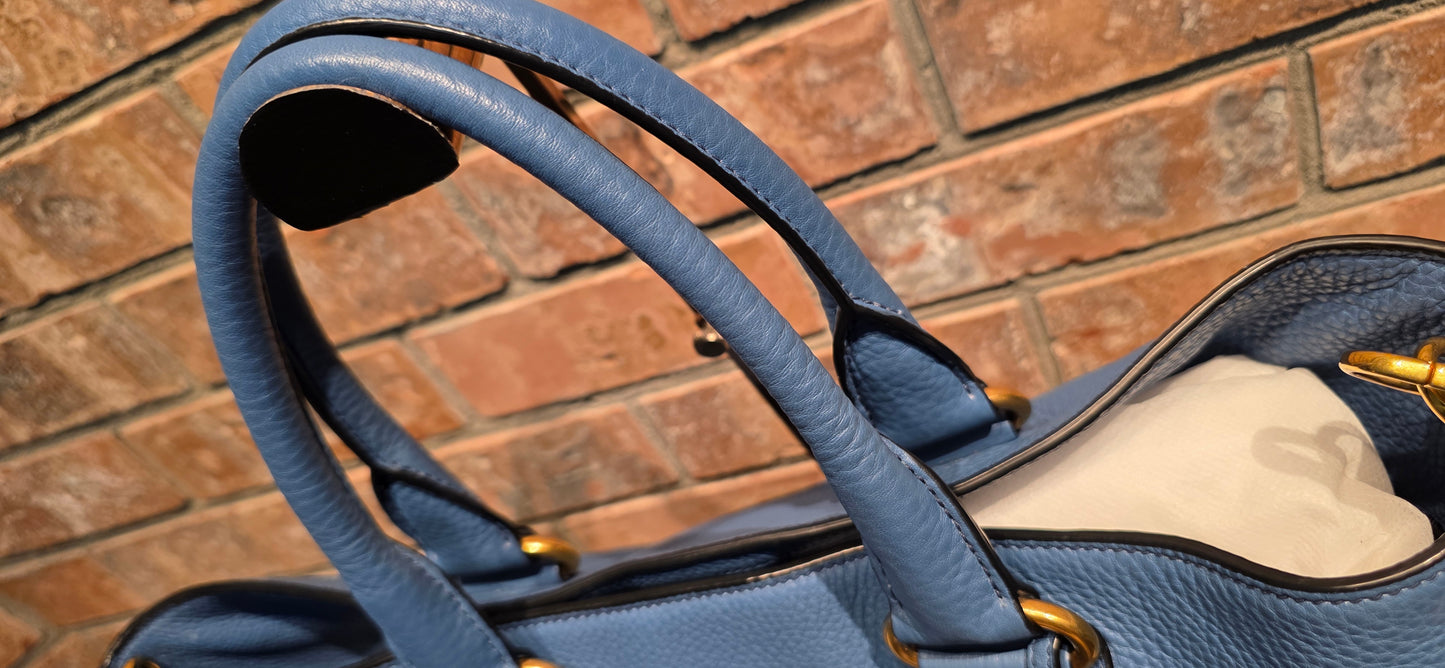 Authentic Prada Vitello Daino Leather Tote in Cobalt/Blue