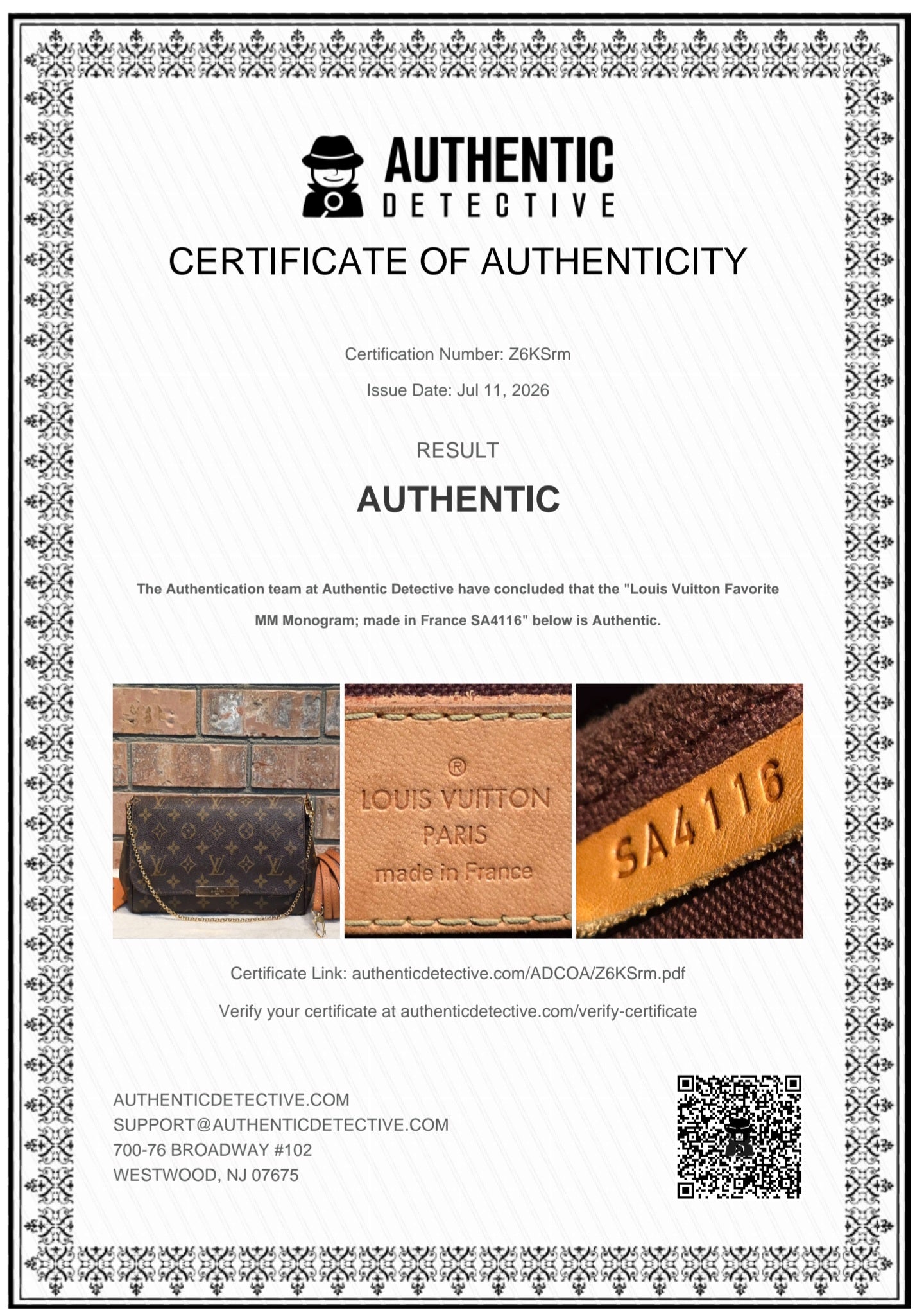 Authentic Louis Vuitton Favorite MM Monogram (SA4116)