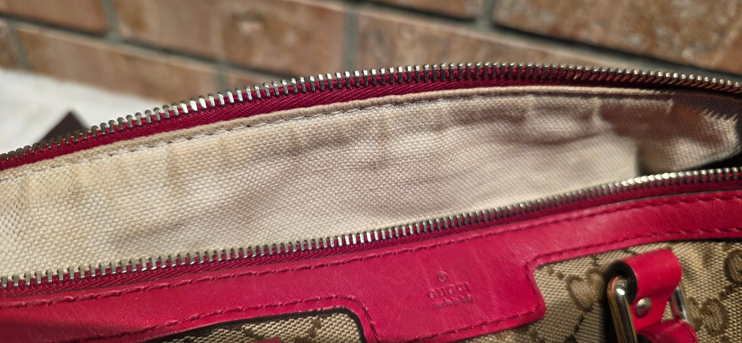 Authentic Gucci Boston Bag with Red Leather Trims
