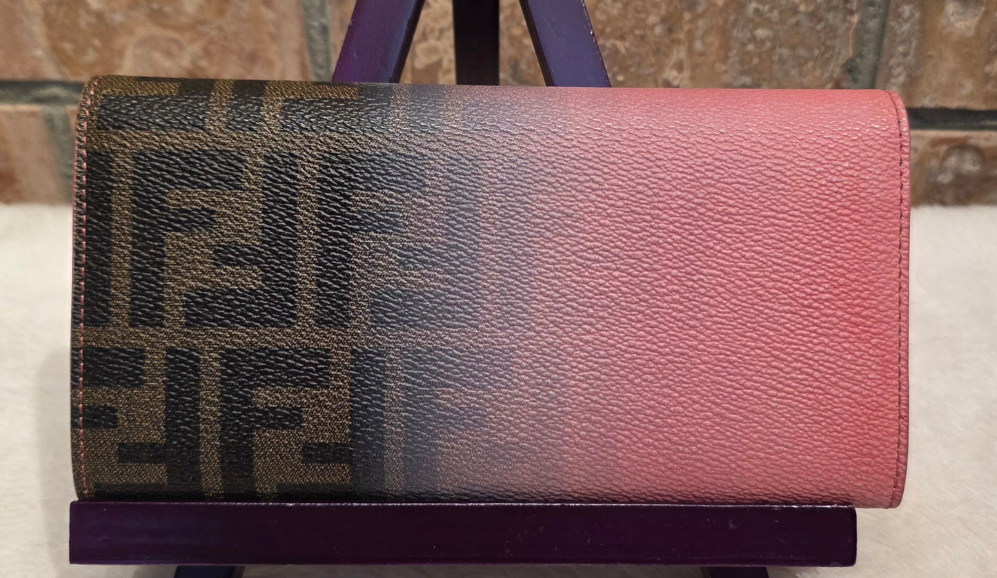 Authentic Fendi Pink OMBRE Zucca Long Wallet