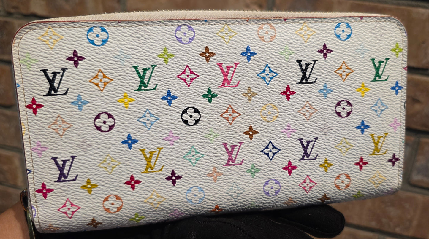 Authentic Louis Vuitton Multicolor White Zippy Wallet