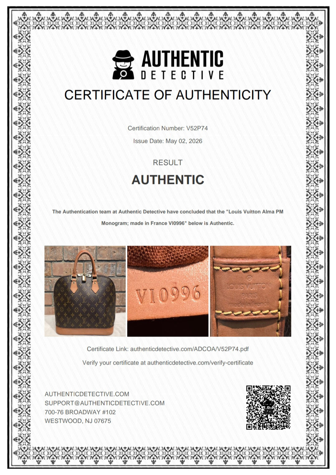 Authentic Louis Vuitton Alma PM Monogram
