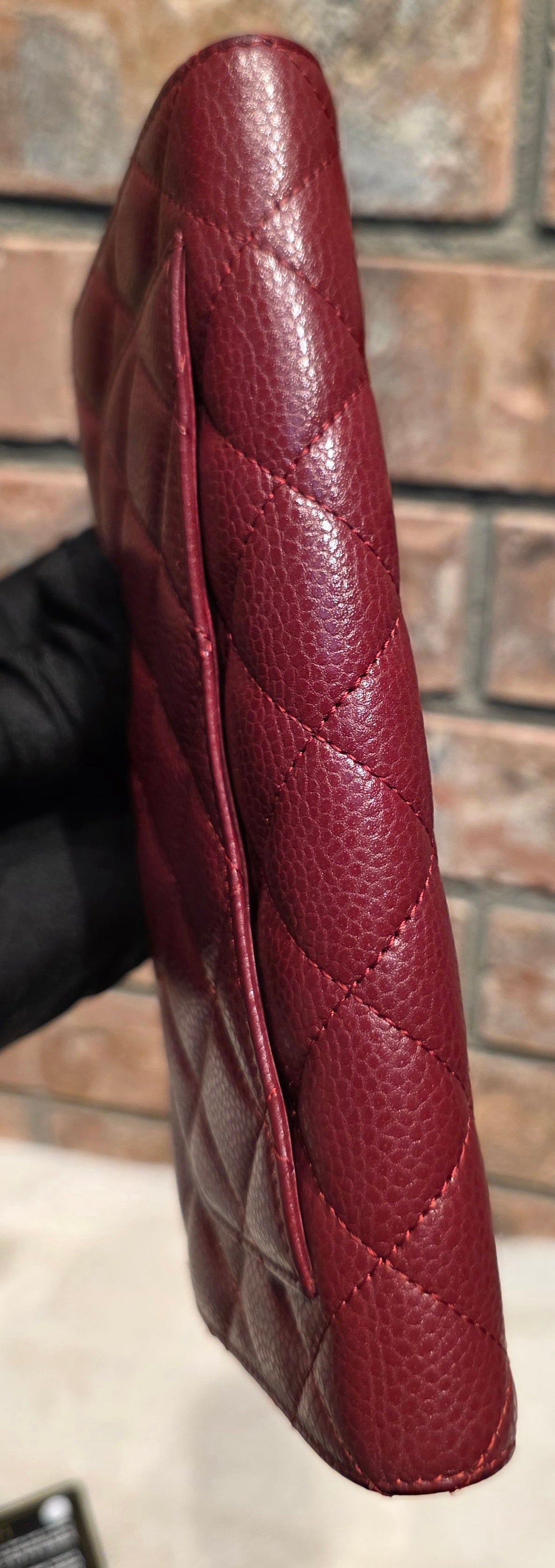 Authentic Chanel Quilted Caviar Long Flat Wallet - Silver Hardware