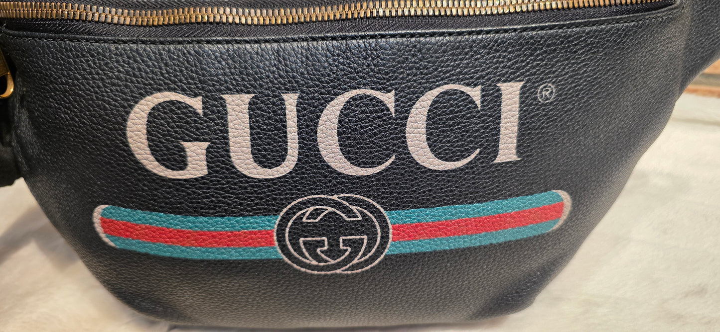 Authentic Gucci Logo Print Belt Bag - Large