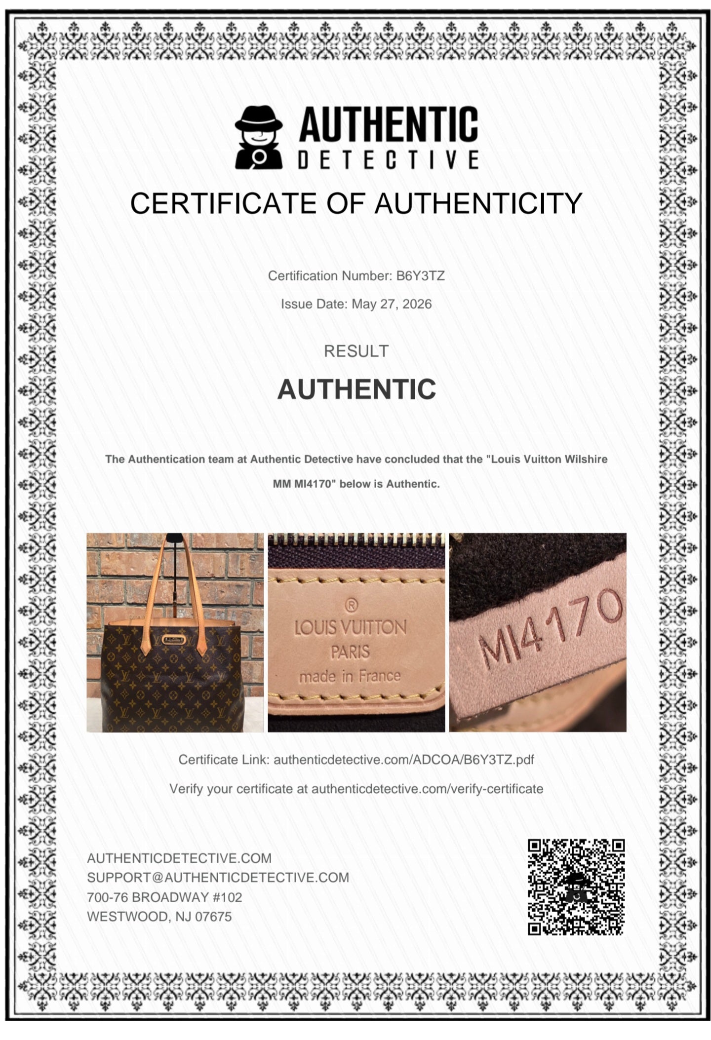 Authentic Louis Vuitton Wilshire MM Monogram