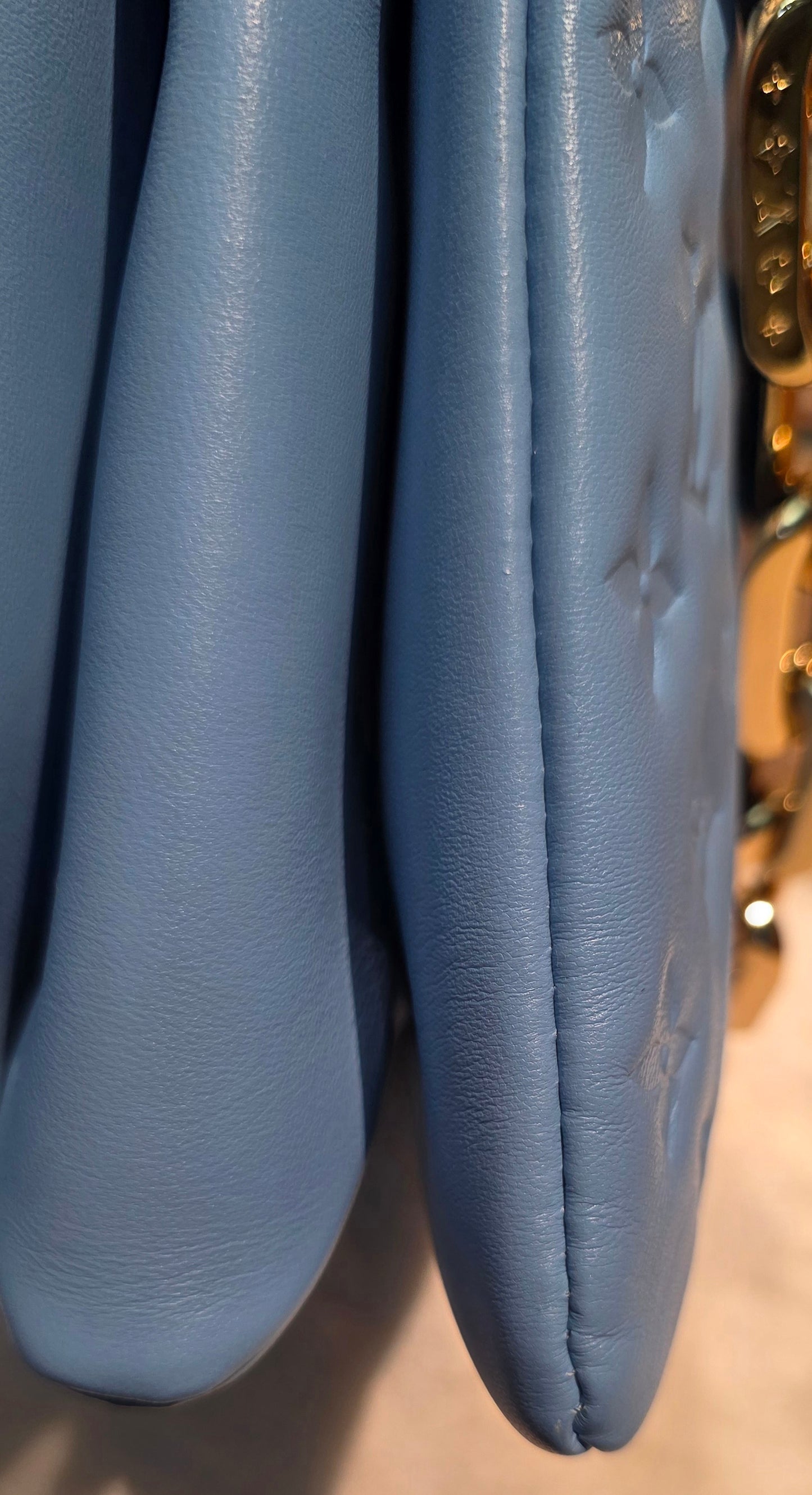 Authentic Louis Vuitton Coussin MM Embossed Monogram in Bleuet