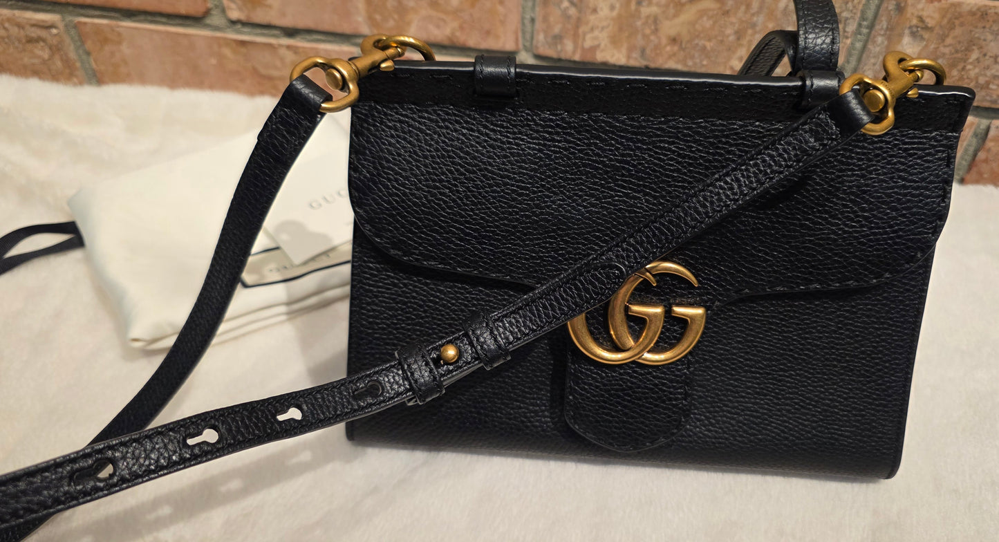Authentic GG Marmont Top Handle Mini Black