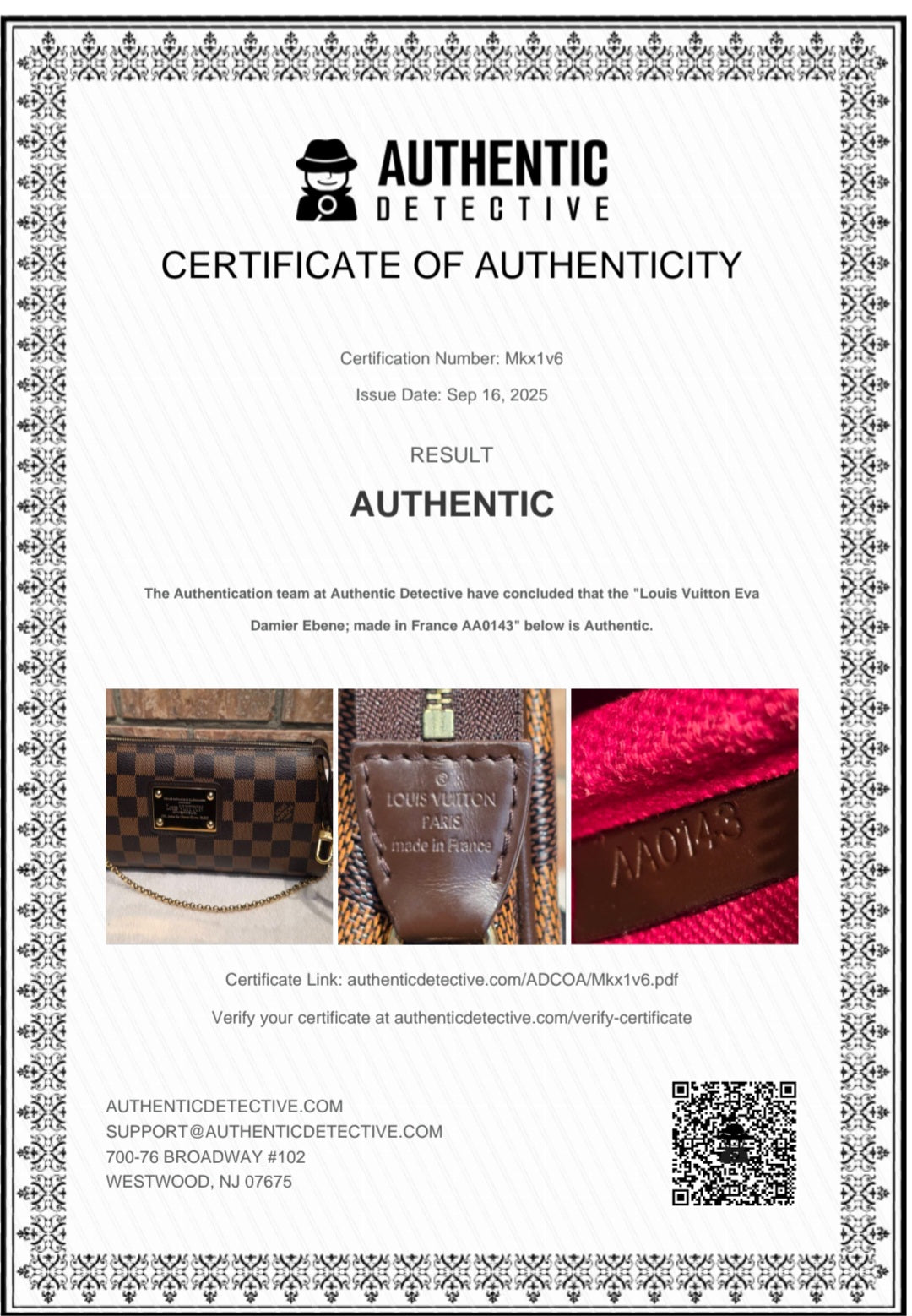 Authentic Louis Vuitton Eva Damier Ebene Crossbody