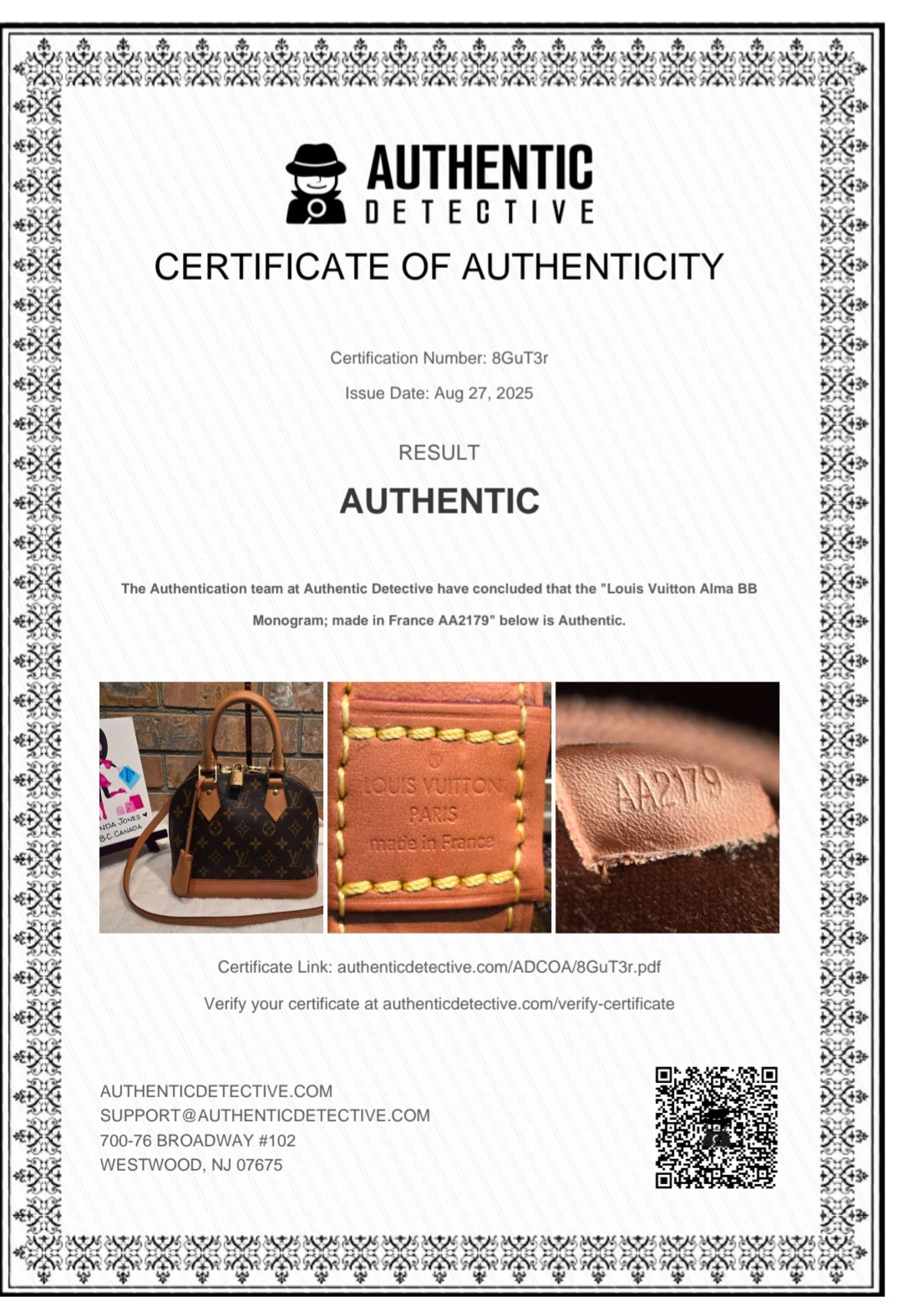Authentic Louis Vuitton Alma BB Monogram