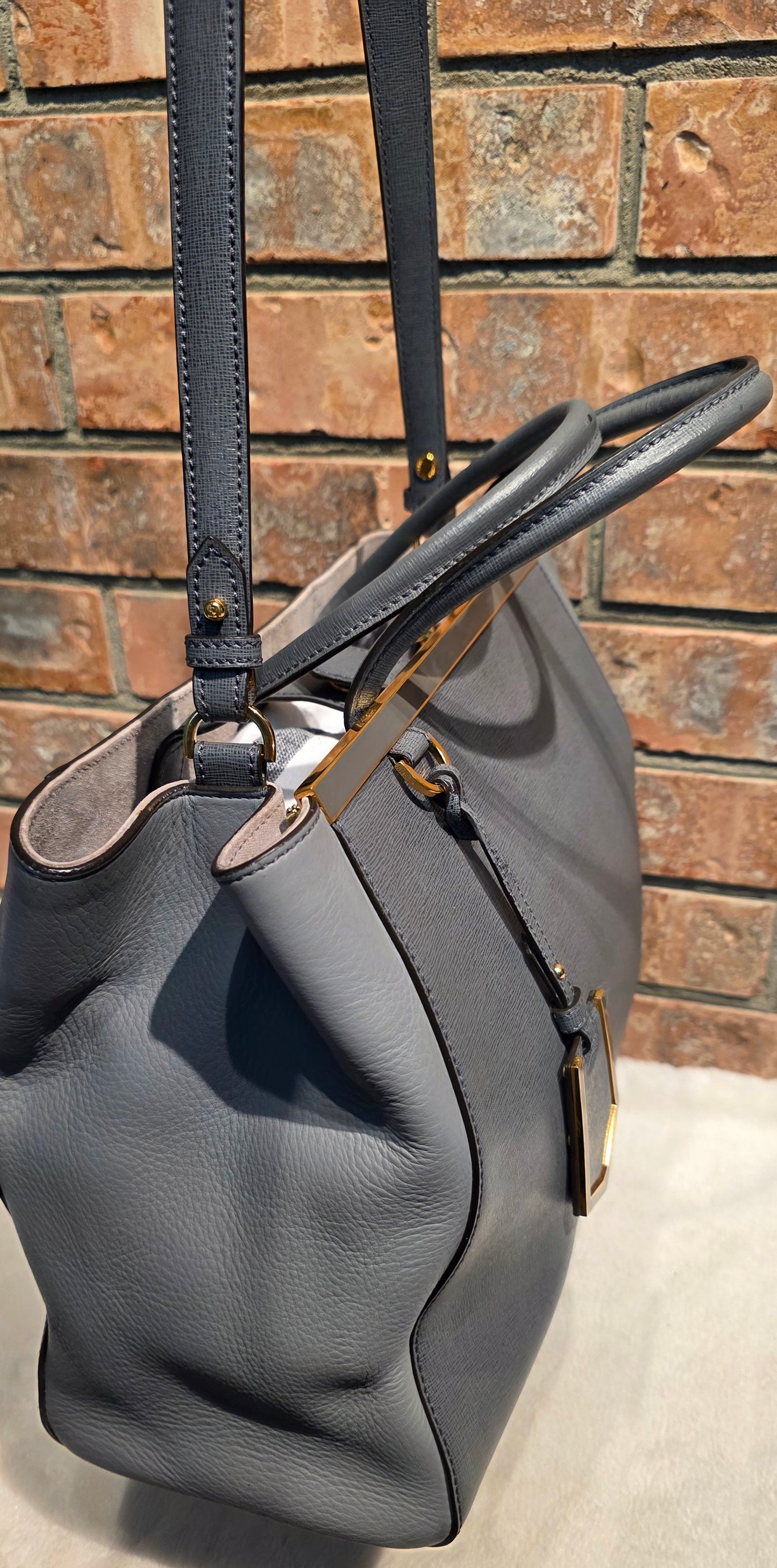 Authentic FENDI Saffiano Leather 2Jours Tote in Gray