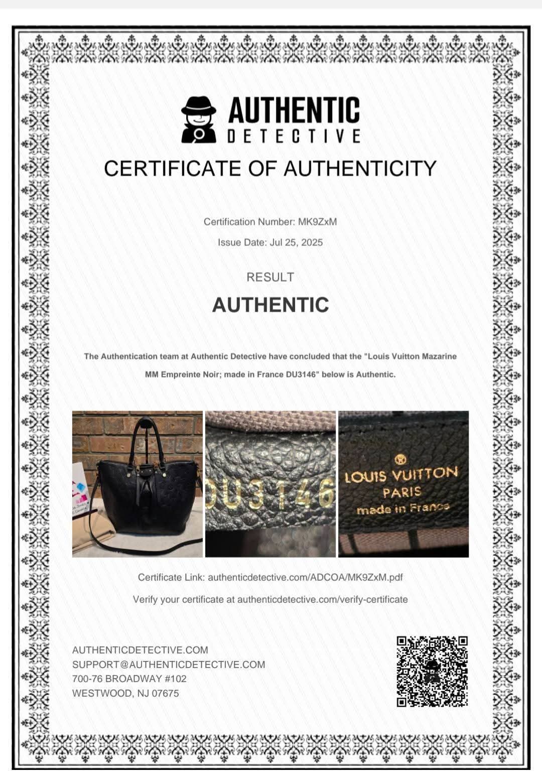 Authentic Louis Vuitton Mazarine MM Empreinte Noir