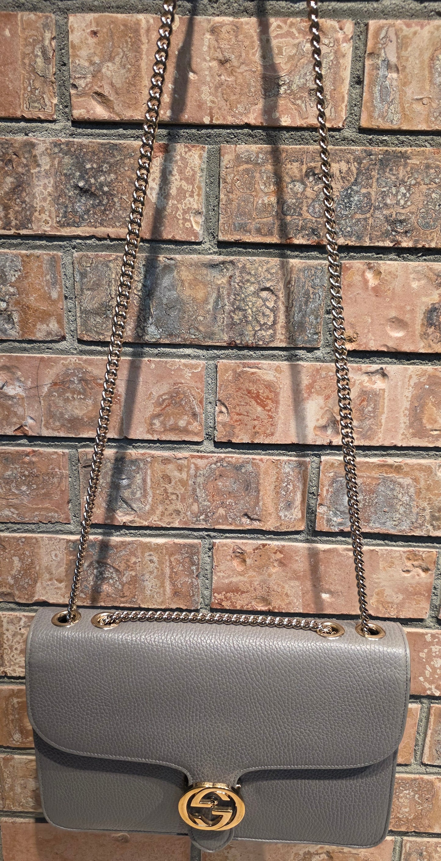 Authentic Gucci Interlocking GG Shoulder Bag in Gray