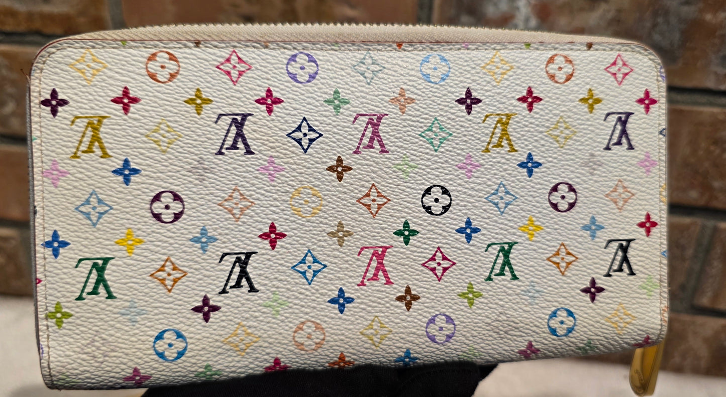 Authentic Louis Vuitton Multicolor White Zippy Wallet