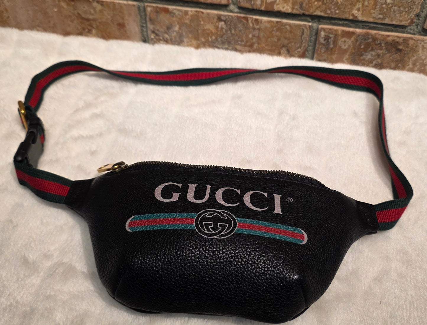 Authentic Gucci GG Logo Print Belt Bag - Small