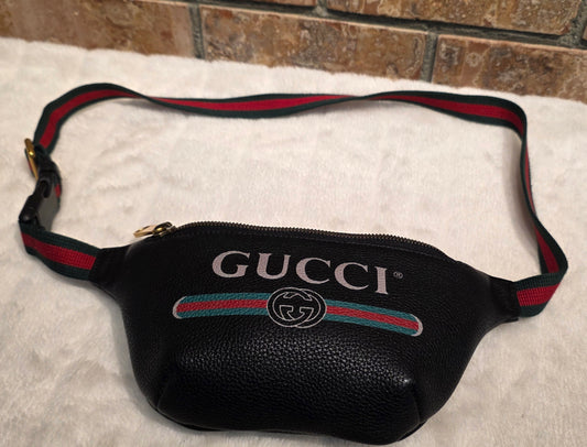 Authentic Gucci GG Logo Print Belt Bag - Small