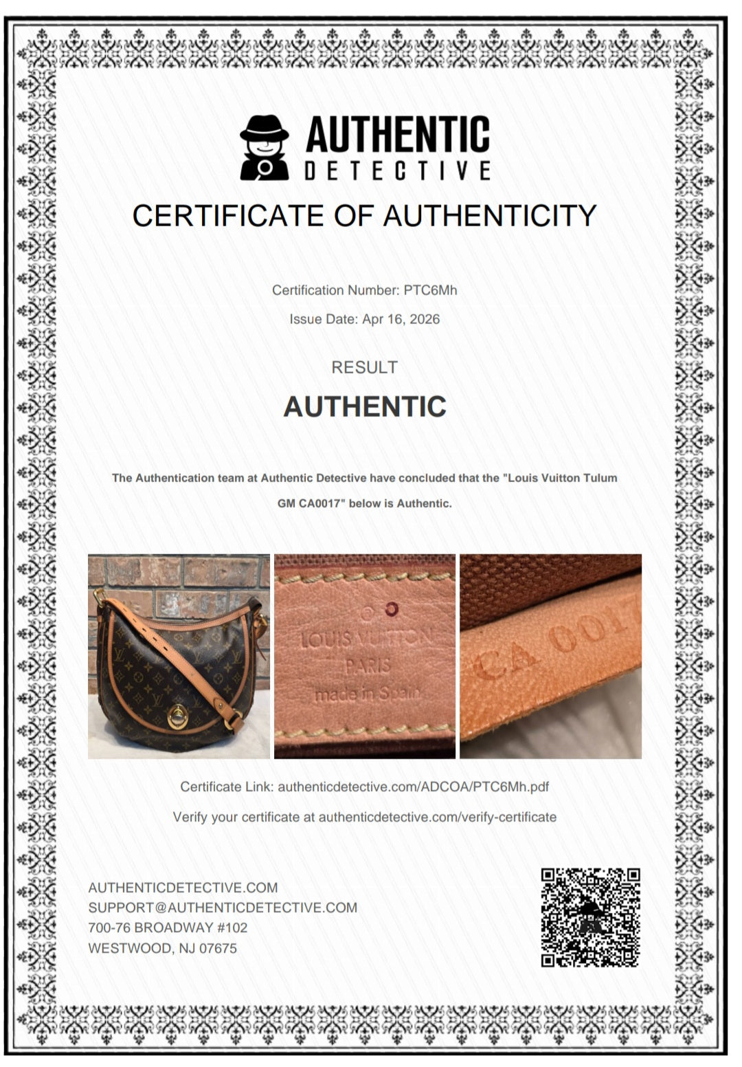 Authentic Louis Vuitton Tulum GM