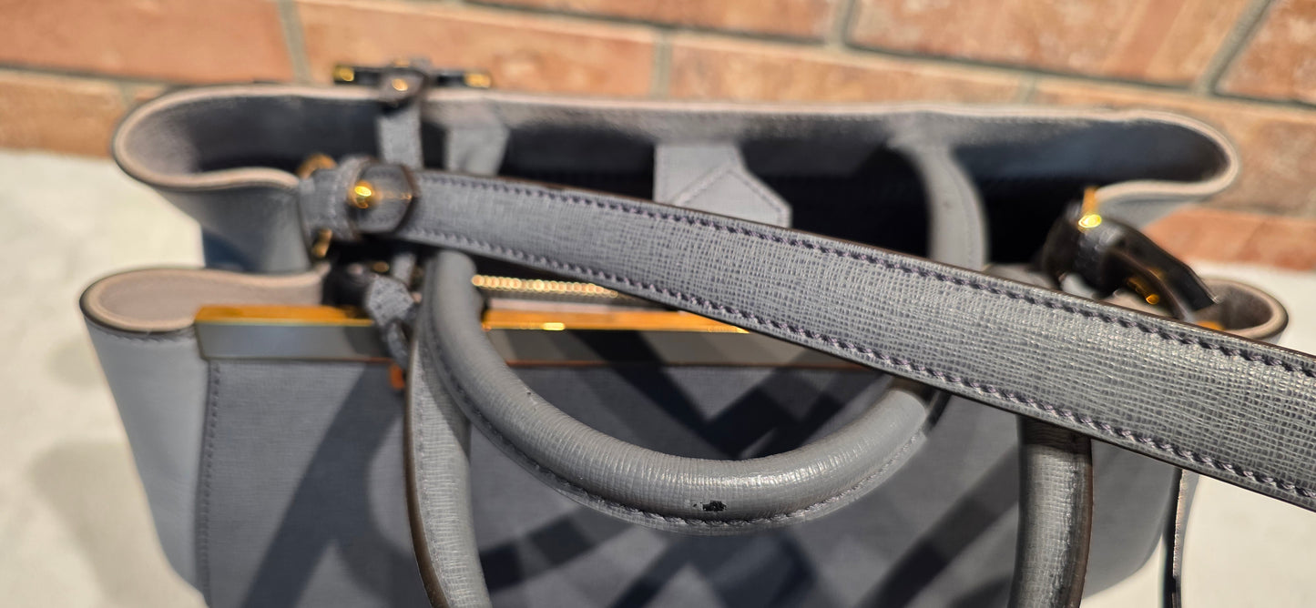 Authentic FENDI Saffiano Leather 2Jours Tote in Gray