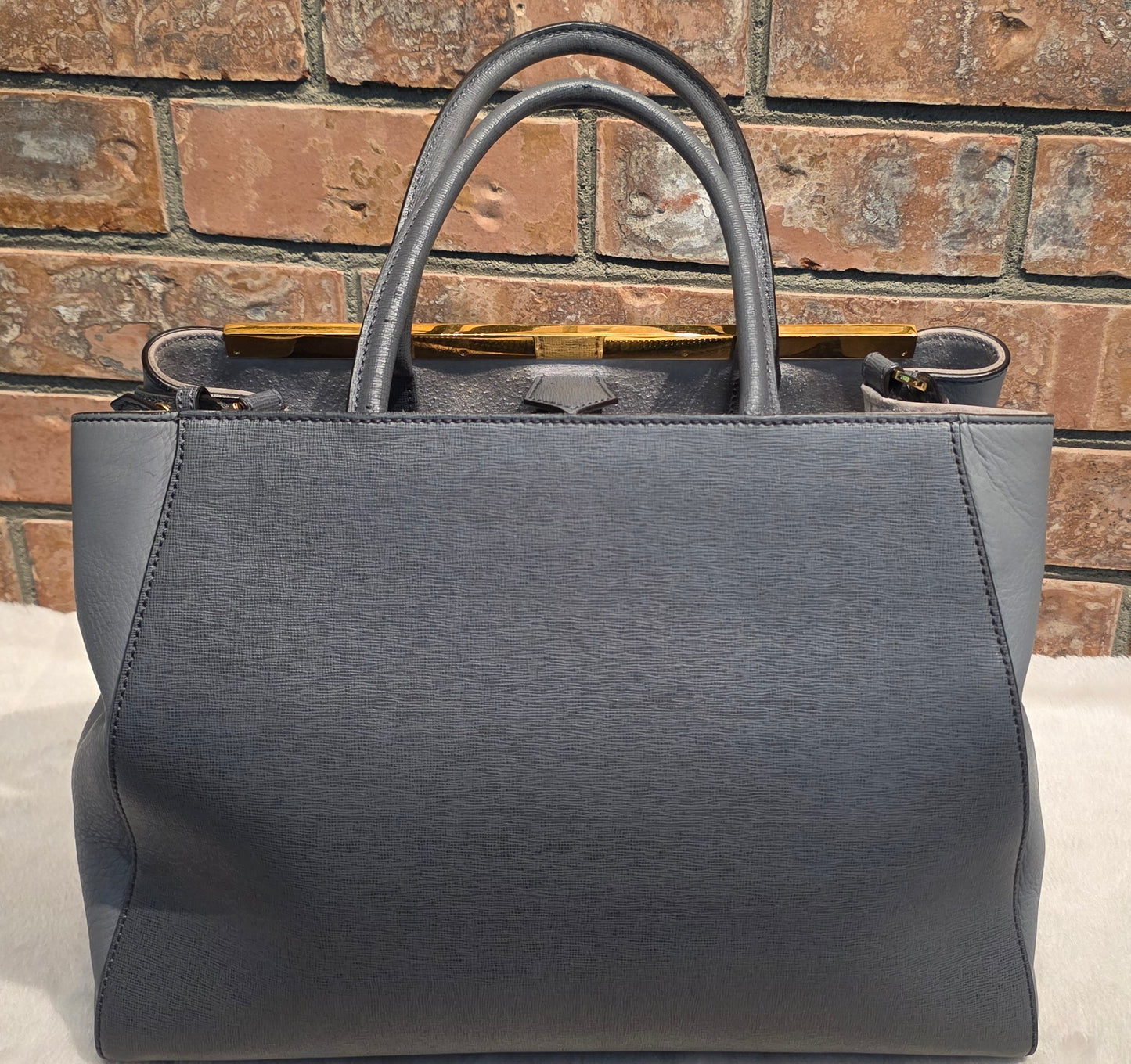 Authentic FENDI Saffiano Leather 2Jours Tote in Gray