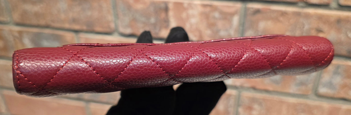 Authentic Chanel Quilted Caviar Long Flat Wallet - Silver Hardware