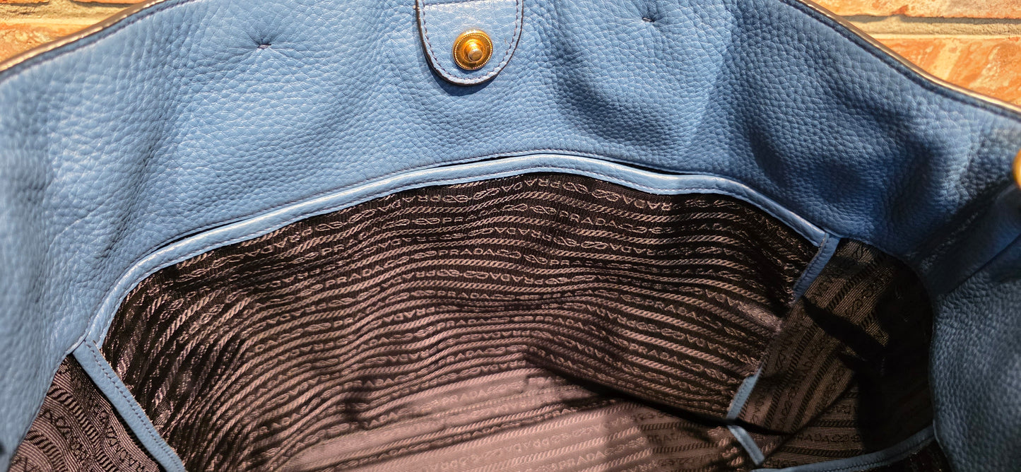 Authentic Prada Vitello Daino Leather Tote in Cobalt/Blue