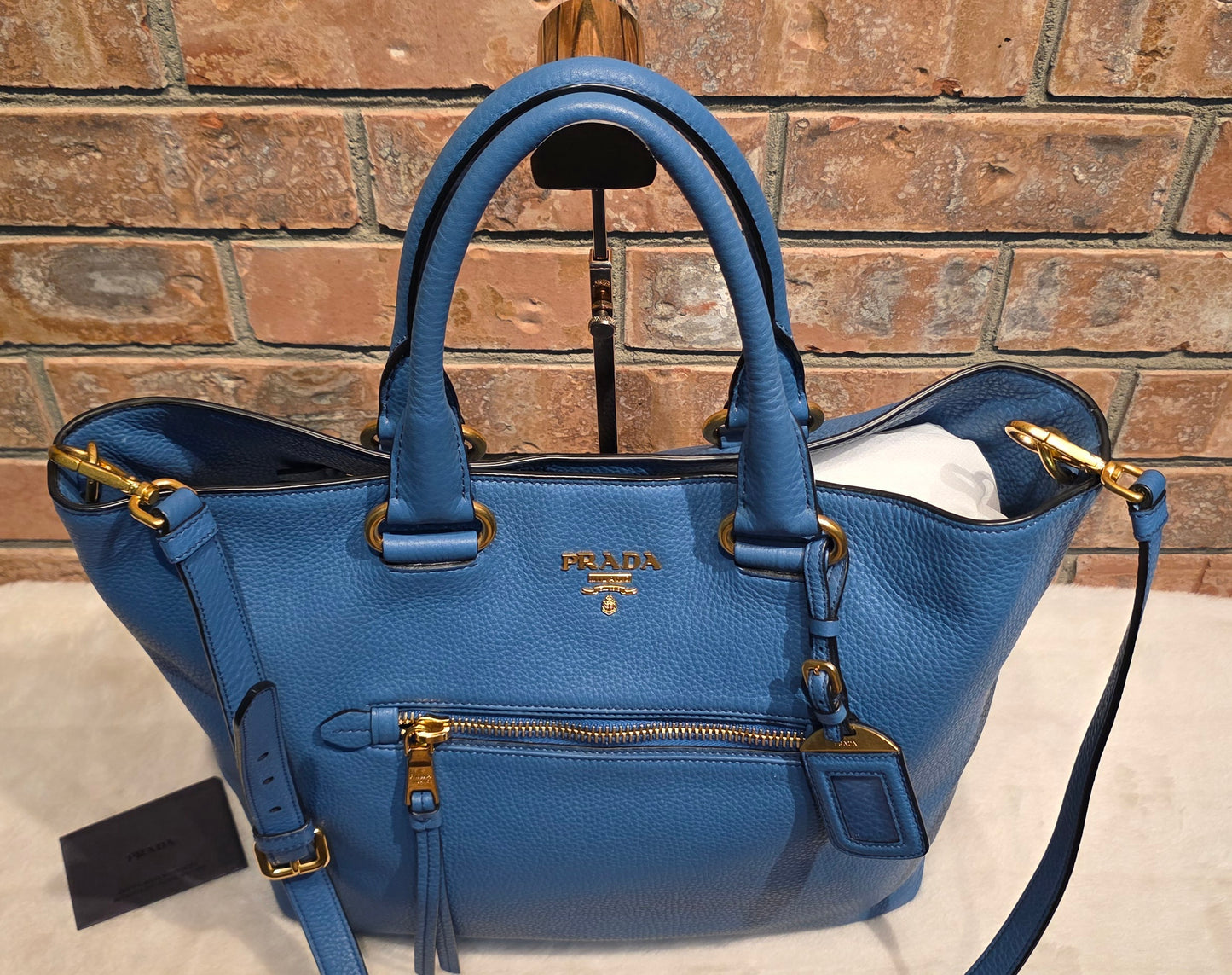 Authentic Prada Vitello Daino Leather Tote in Cobalt/Blue
