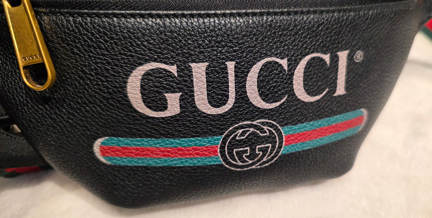 Authentic Gucci GG Logo Print Belt Bag - Small
