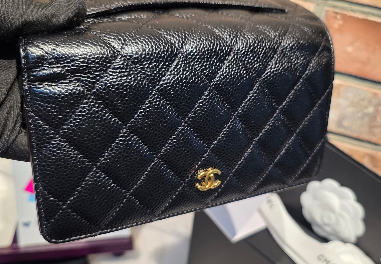 Authentic Chanel Caviar Long Walllet - Black
