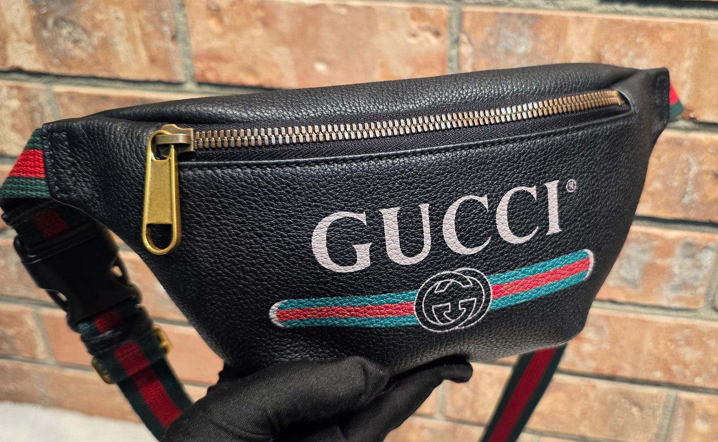 Authentic Gucci GG Logo Print Belt Bag - Small
