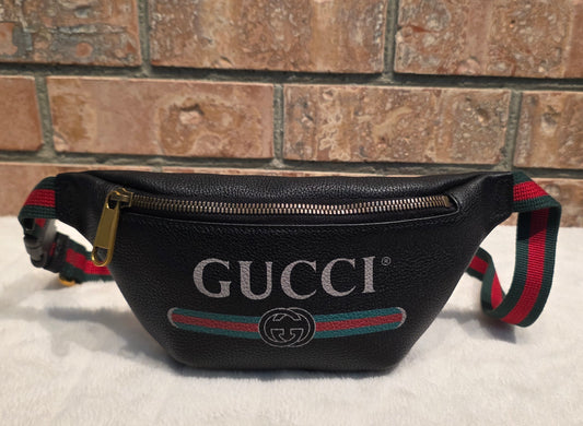 Authentic Gucci GG Logo Print Belt Bag - Small