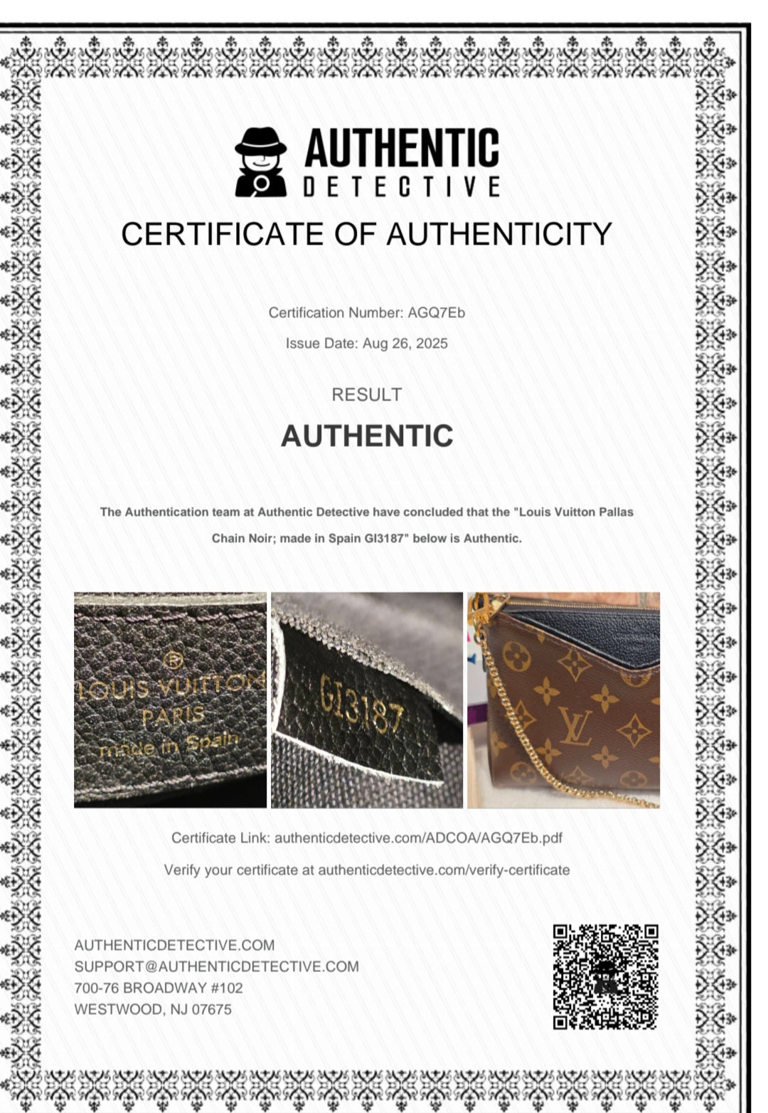 Authentic Louis Vuitton Pallas Clutch Noir