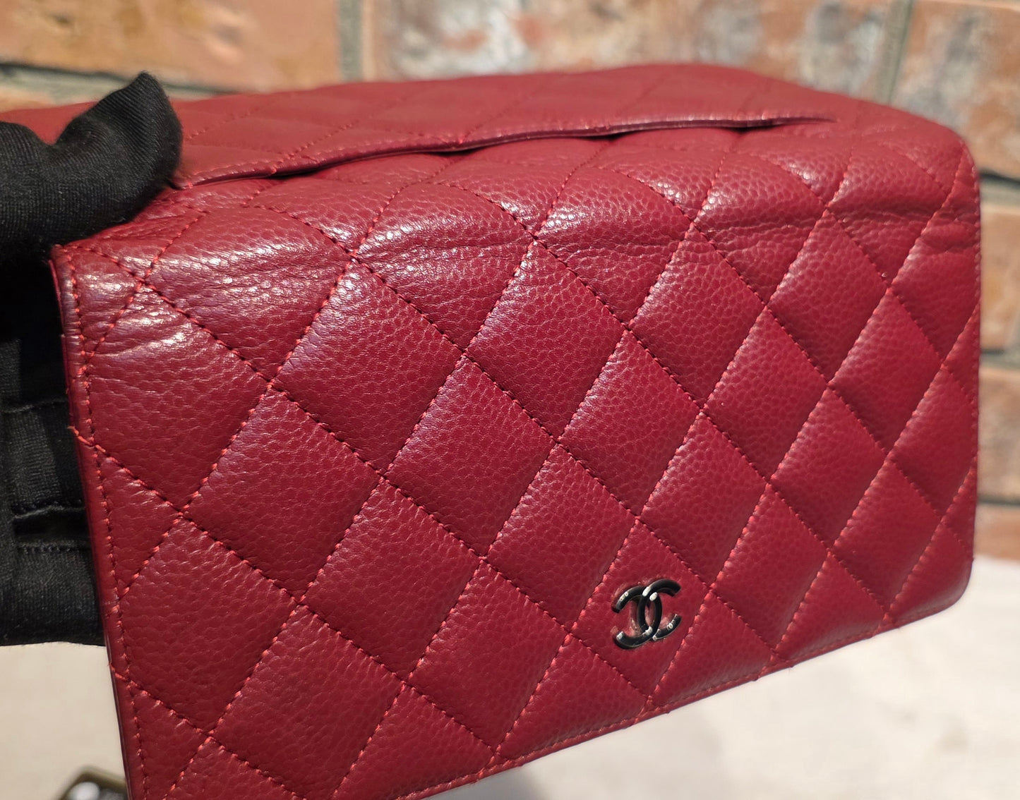 Authentic Chanel Quilted Caviar Long Flat Wallet - Silver Hardware