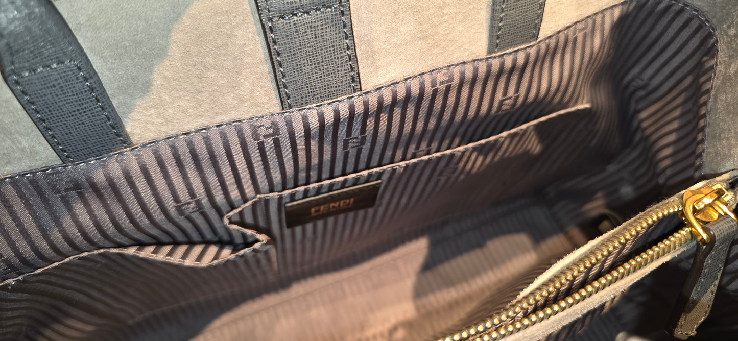 Authentic FENDI Saffiano Leather 2Jours Tote in Gray