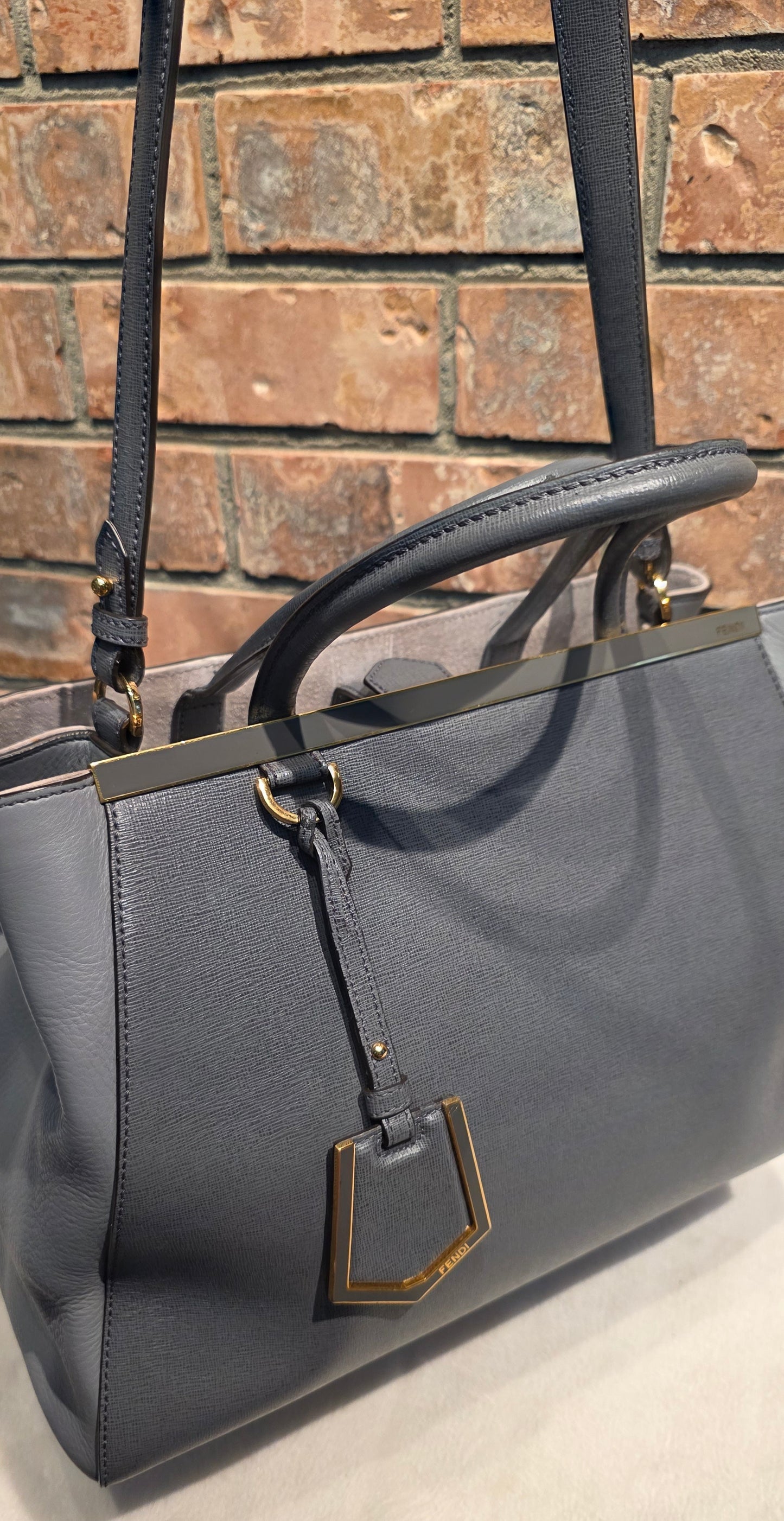 Authentic FENDI Saffiano Leather 2Jours Tote in Gray