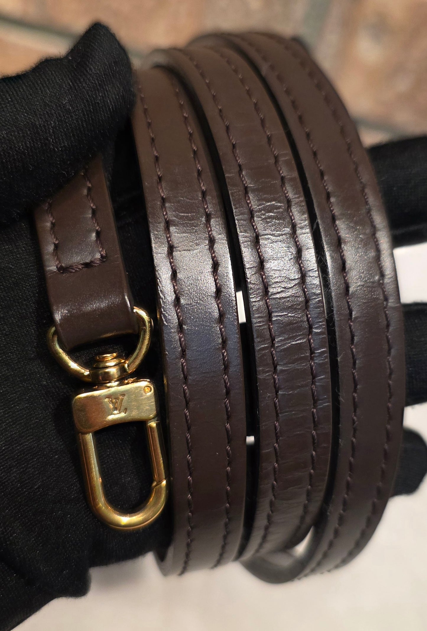 Authentic Louis Vuitton Double Zip Pochette Damier Ebene with Extra Authentic Leather Strap