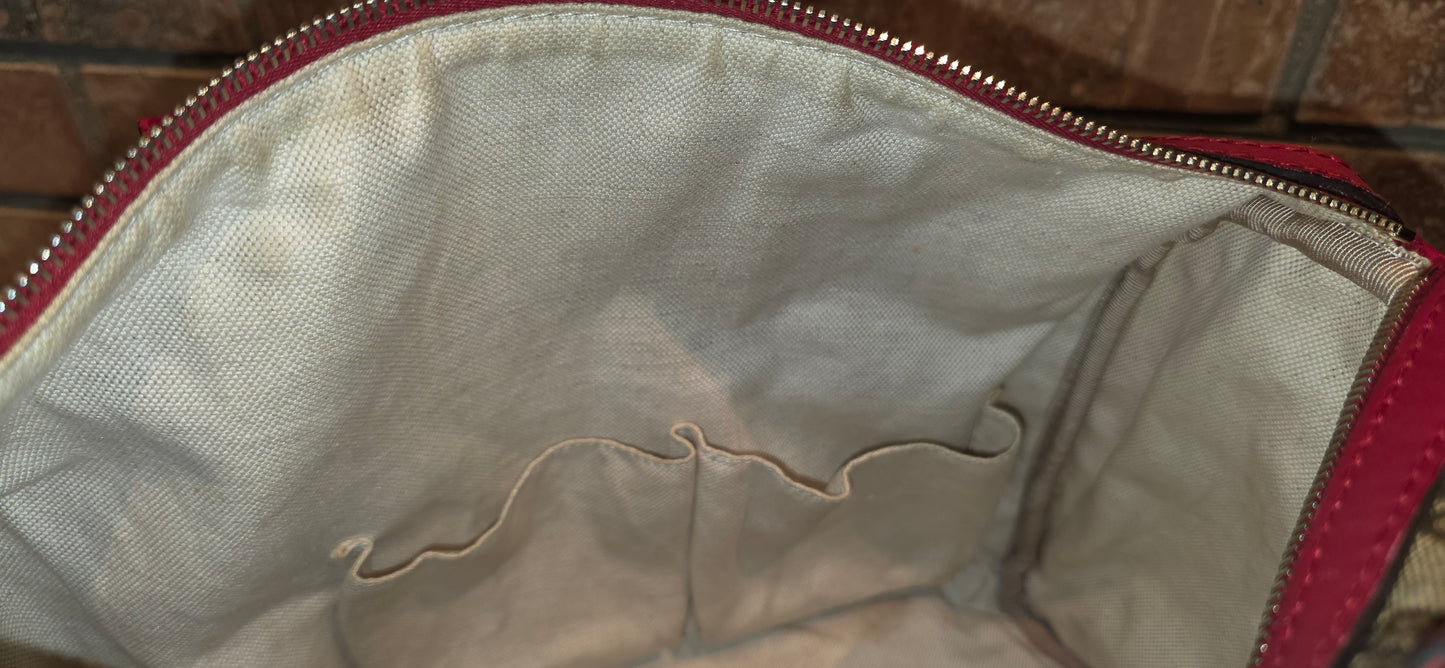 Authentic Gucci Boston Bag with Red Leather Trims