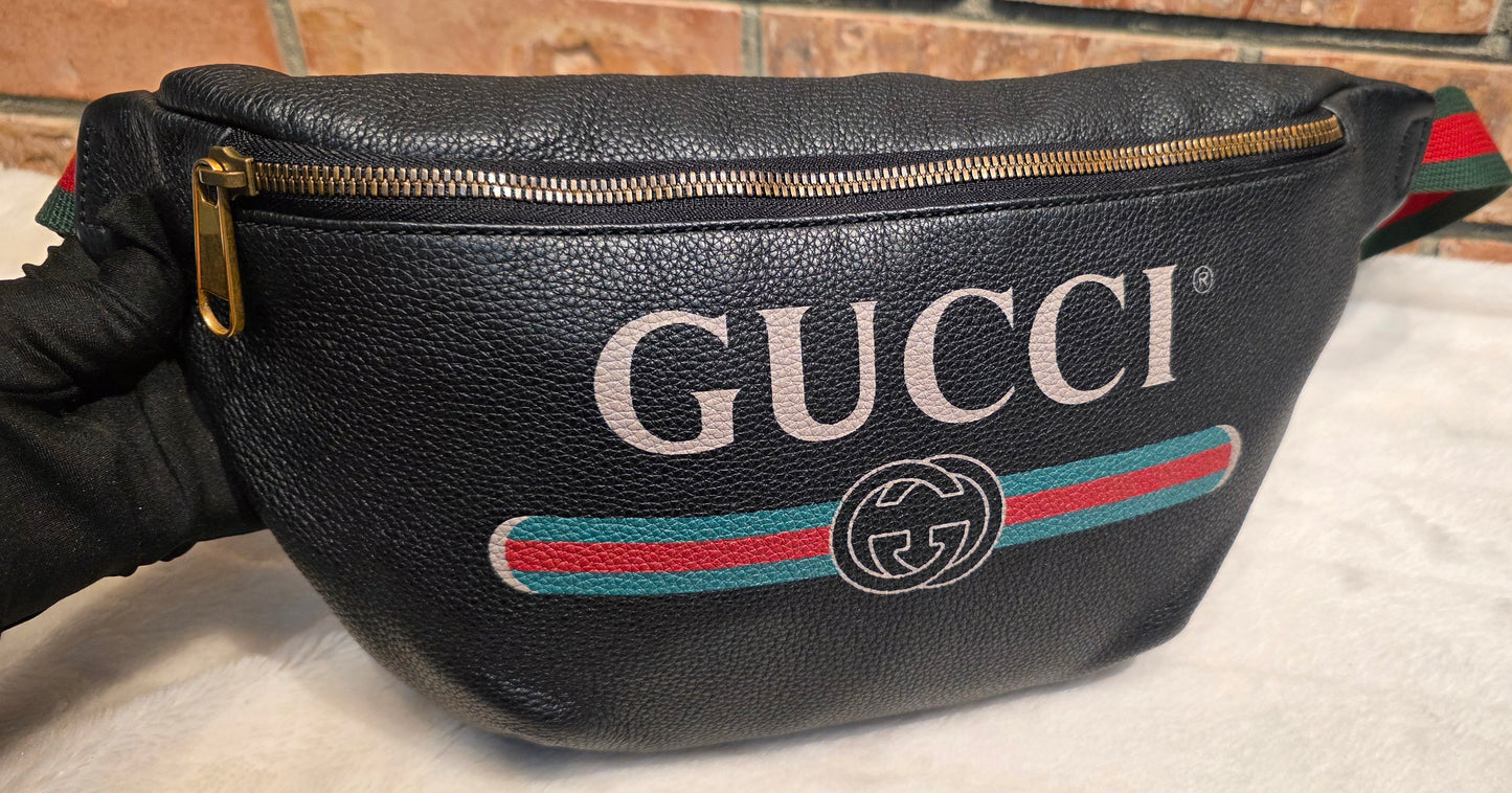 Authentic Gucci Logo Print Belt Bag - Large