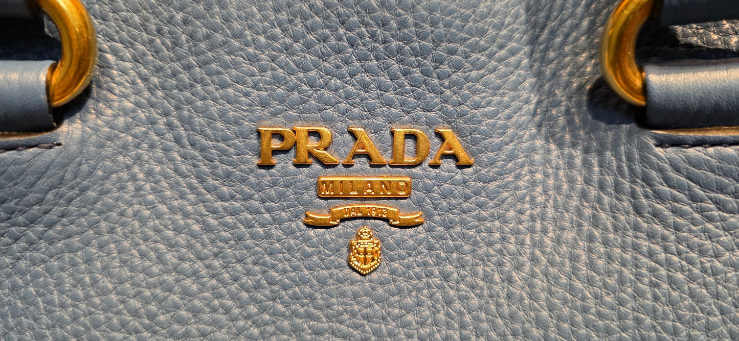 Authentic Prada Vitello Daino Leather Tote in Cobalt/Blue