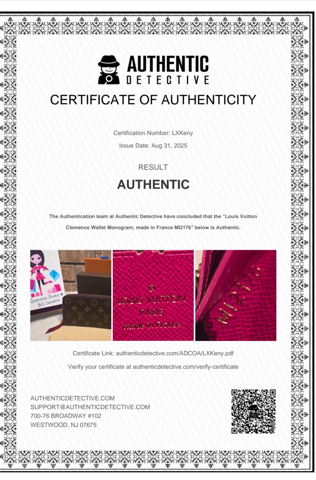 Authentic Louis Vuitton Clemence Wallet